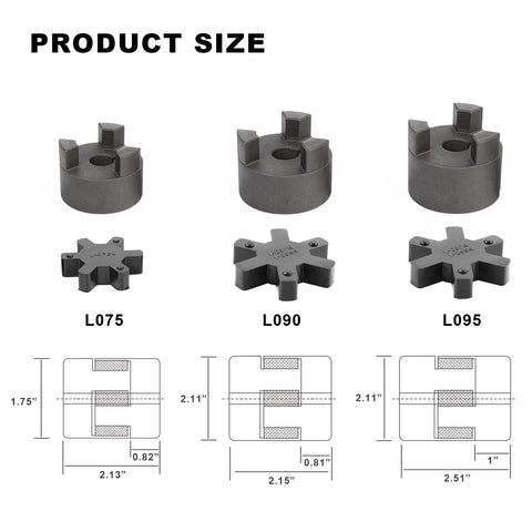 3/4 in L-jaw coupling set, 3-piece with Buna-N NBR rubber spider for log splitter; L075, L090, L095
