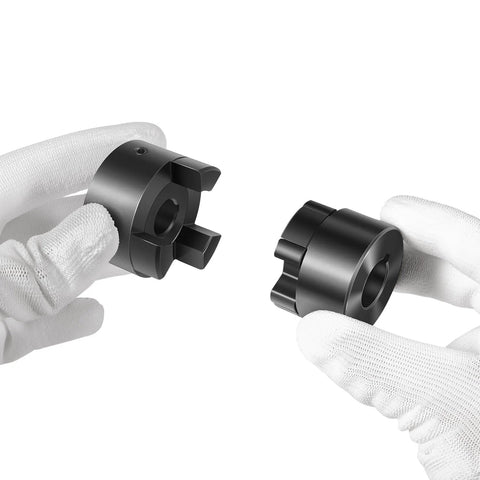 This L-Jaw flexible coupling set ensures smooth, backlash-free power transfer between 1/2 and 3/4 inch shafts with keyways and set screws