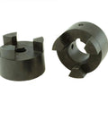 Flexible L075 3-Piece L-Jaw coupling kit with an NBR rubber insert, showing two metal coupling halves for torque transfer in compact drives