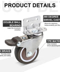 Close-up view of 8 Pack 2 Inch L Shape Caster Wheels With Brakes And Without Brakes, Side Mount Furniture Casters, with labeling of features.
