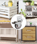 8 Pack 2 Inch L Shape Caster Wheels With Brakes And Without Brakes shown on furniture including table, dresser, crib, and cabinet