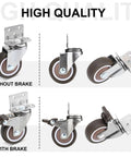 Image showing 8 Pack 2 Inch L Shape Caster Wheels With Brakes And Without Brakes, Side Mount Furniture Casters, close-up view of wheels with and without brake.