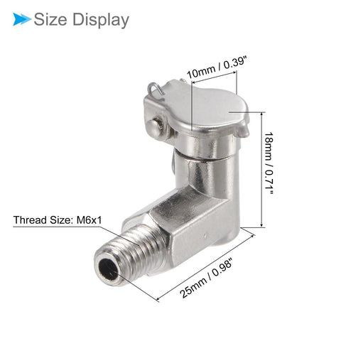 L-shaped Spring Grease Oil Cup Cap for M6x1 Thread, nickel-plated, dimensions shown, industrial lubrication drip cap for lathe machine.