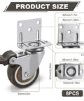 8 Piece Set 2 Inch L Shaped Caster Wheels With Brakes Side Mount Casters With Screws Locking Swivel No Noise TPR Rubber Wheel