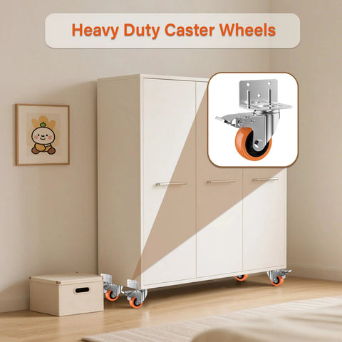 2-Inch L-Shaped Side Mount Caster Wheels Set Of Four Heavy Duty Casters with Brake and Polyurethane Wheels on Cabinet
