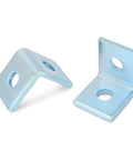 Durable two-hole L-shaped connector bracket for 1-5/8 inch strut channels with a 1/2 inch bolt, corrosion-resistant, electrogalvanized finish