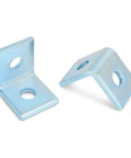 Durable two-hole L-shaped connector bracket for 1-5/8 inch strut channels with a 1/2 inch bolt, strong carbon steel, electrogalvanized finish.