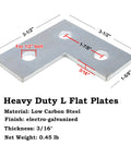 Six Pack L Shaped Connector Bracket For 1-5/8 Inch Strut Channel With Three Hole Flat Plate Fitting And 3/16 Inch Thick Steel Silver Finish Durable Construction For Reliable Support In Industrial And Commercial Applications, showing dimensions and material details.