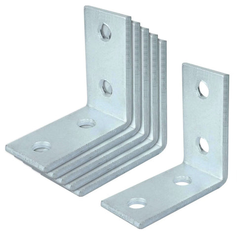 Six Piece L Shaped Connector Brackets For One And Five Eighth Inch Strut Channel Four Hole 90 Degree Angle Fittings Three Sixteenth Inch Thick Silver Fits Half Inch Bolt