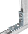 Six Piece L Shaped Connector Brackets For One And Five Eighth Inch Strut Channel Four Hole 90 Degree Angle Fittings Three Sixteenth Inch Thick Silver Fits Half Inch Bolt installed view