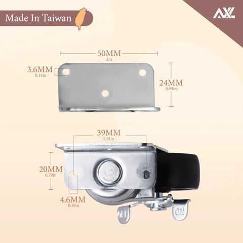 L Shaped Side Mount Furniture Casters With Locking 2 Inch Wheels Heavy Duty 500 Lbs Capacity For Furniture Cabinets And Baby Beds