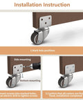 Installation instruction for One Inch Small L Shaped Plate Casters Swivel Furniture Wheels with steel bracket on wooden furniture.