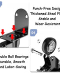 Close-up of 2-Inch L-Shaped Caster Wheel Set 4-Pack Heavy Duty Side Mount Casters With PU Rubber Wheels No Noise For Bed Cabinet Plant Stand Furniture Up To 150 Kg 330 Lbs Capacity Includes Screws For Easy Install showing steel plate and ball bearings.