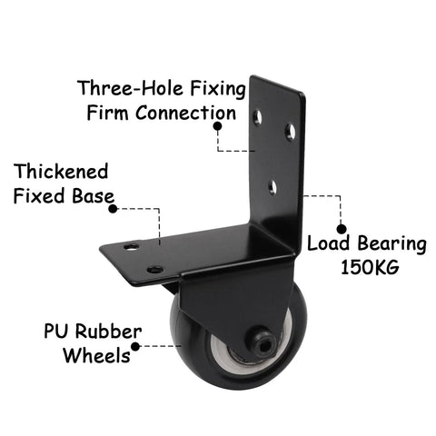2-Inch L-Shaped Caster Wheel Set 4-Pack Heavy Duty Side Mount Casters With PU Rubber Wheels No Noise For Bed Cabinet Plant Stand