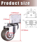 1.25 Inch L Shaped Plate Swivel Caster With Brake Rubber Wheel Side Mount for Smooth Silent Movement Heavy Duty Load Capacity 120 Lb Suitable for Flower Stands Furniture Bookshelves Set Of 4 with detailed measurements shown.
