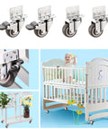 Image of a set of 1.25 Inch L Shaped Plate Swivel Casters With Brake Rubber Wheels Side Mounted, showing use on furniture and plant stands.