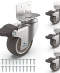 4-piece set of 2 Inch L Shaped Swivel Plate Casters With Brakes, TPR Silent Furniture Wheels, screws included, 600 lb total load