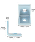 Durable two-hole L-shaped connector bracket for 1-5/8 inch strut channels with a 1/2 inch bolt, showing dimensions and electrogalvanized finish.