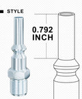 Diagram and close-up of an L Style 1 Quarter Inch Air Hose Fittings Kit coupler showing dimensions