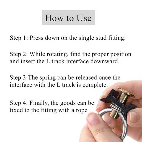 How to use guide for 12 Pack L Track Stud Fittings For Cargo Tie Downs, Stainless Steel Round Ring O Ring, 360 Degree Rotation