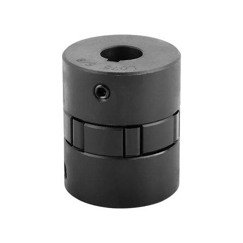 Front view of Efficient L075 3 piece L-Jaw coupling set with 5/8 inch bore and 3/16 inch keyway, HT250 steel hubs, NBR spider insert.