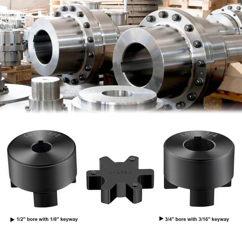 1/2" to 3/4" L075 Flexible 3-Piece L-Jaw Coupling Coupler Set & Rubber Spider for Log Wood Splitter Hybrid Equipment displayed