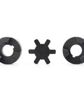 Three Piece L075 L-Jaw Coupling for Three Quarter Inch Shafts with HT250 steel and Buna-N NBR spider, 3-piece set shown