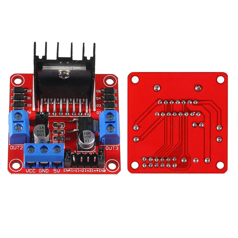 L298N motor drive controller board, part of Two Sets DC Gearbox TT Motors With 200 RPM Output At 3 To 6 V And 1 To 48 Gear Reduction