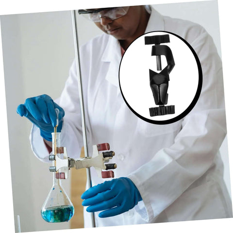Scientist using 2 Pack Boss Head Clamps for Right Angle Lab Stands Heavy Duty Zinc Alloy Clamp Poles Adjustable Clips in lab setup