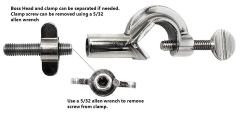 4 Prong Cork Lined Clamp on Swivel Bosshead for Laboratory Rigs, detachable parts with allen wrench instruction, fits up to 18 mm rods