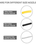 Diagram showing yellow, black, and transparent tubing with sizes for Reliable Lab Filtration Pump For Quick Vacuum Filtration In The Lab.
