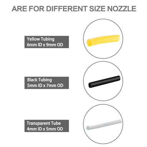 Diagram showing yellow, black, and transparent tubing with sizes for Reliable Lab Filtration Pump For Quick Vacuum Filtration In The Lab.