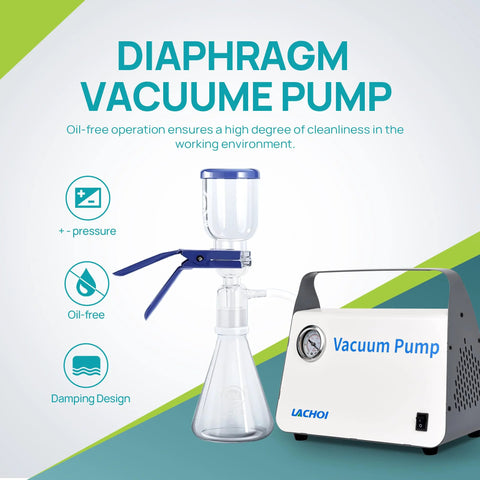 Oil Free Lab Vacuum Pump Diaphragm Filtration System Lachoi Portable 15 L Per Min Flow Rate Dual Pressure with rubber tube