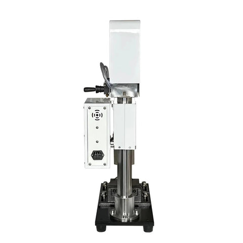 Versatile 30 Gram Vertical Injection Molding Machine For Laboratory Use Pneumatic Plastic Mold Equipment, side view.