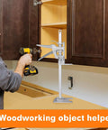 Labor Saving Arm Jack 2 Pack, Hand Lifting Jack Tool in use for installing a cabinet in woodworking project.