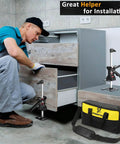 Installer using ✝️ Labor Saving Arm Jack(2 Pcs),Height Lifting Device with Portable Bag for cabinet setup, showing smooth motion.