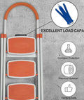 Folding orange ladder with galvanized wall anchors, showcasing excellent load capacity for secure installation.