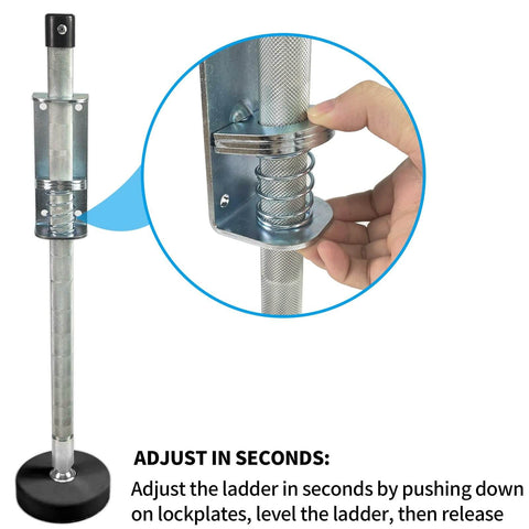 Orange Ladder Leveler Pair With 4 Inch Rubber Feet For Extension Ladders Adjustable Leg Stabilizers showing adjustment mechanism