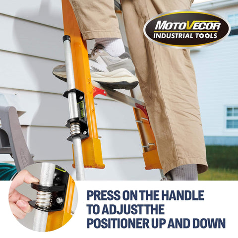 Person using an Adjustable Ladder Leveler With Anti Slip Rubber Feet For Stable Extension Ladders Universal Stair Stabilizer Rust Proof Design Heavy Duty Leveling Feet Safe Easy Positioning On Any Job Site