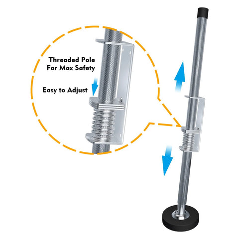Close-up of 20 inch ladder leveler with threaded adjustable legs for Type II I and IA ladders.