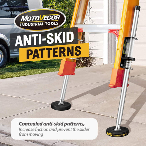 Adjustable Ladder Leveler With Anti Slip Rubber Feet For Stable Extension Ladders Universal Stair Stabilizer Rust Proof Design Heavy Duty Leveling Feet Safe Easy Positioning On Any Job Site, showing anti-skid patterns.