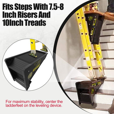 Stable Platform Ladder Leveler For Extension Ladders With Built In Storage, Beefy Black Plastic, Anti Slip Grip, Auto Lock On Uneven Surfaces, Built To Last, Supports Up To 500 Pounds, Perfect For Stairs, Roofs, And Rough Terrain.