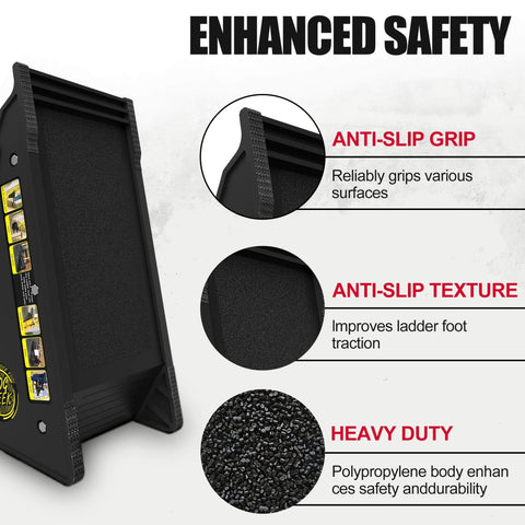 Stable Platform Ladder Leveler For Extension Ladders With Built In Storage, Beefy Black Plastic, Anti Slip Grip, detail view