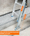 Ladder Leveler Pair For Extension Ladders, Adjustable Ground Levelers With Anti Slip Pattern Steel Poles, shown installed