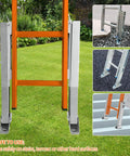 Ladder Leveler Pair For Extension Ladders, Adjustable Ground Levelers With Anti Slip Pattern Steel Poles, shown on various surfaces.