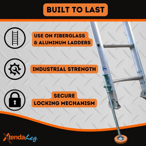 Ladder Leveler With Rubber Feet For Extension Ladders Stabilizer Attachments industrial strength, secure locking mechanism, Xtenda-Leg design.