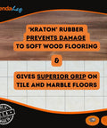 Ladder Leveler With Rubber Feet For Extension Ladders Stabilizer Attachments For Safe Use A Stable Platform On Uneven Ground And Easy Installation OSHA Approved Xtenda-Leg infographic showing features on wood and tile floors