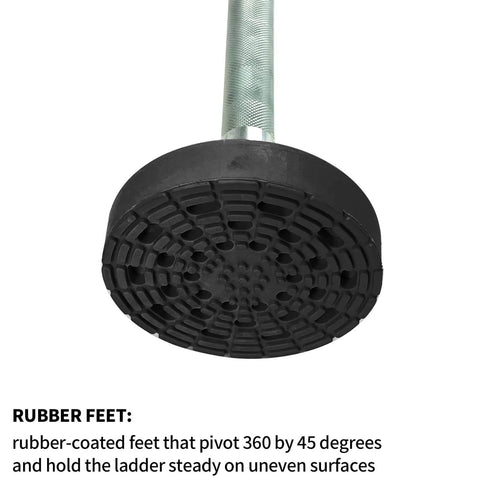 Close-up of Orange Ladder Leveler Pair With 4 Inch Rubber Feet For Extension Ladders Adjustable Leg Stabilizers 20 Inch Non Slip 360 Degree Pivot Anti Skid Rubber Pads Heavy Duty Ladder Accessories For Uneven Surfaces showing rubber foot detail