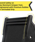 Close-up of slip-resistant gripper feet on Sturdy Ladder Leveler And Stabilizer For Stairs And Extension Ladders With Built In Storage