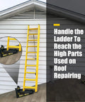 Sturdy Ladder Leveler And Stabilizer For Stairs And Extension Ladders With Built In Storage Easy To Use No Slip Ground Gripper displayed in use on roof